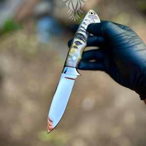 Couteau EDC à lame fixe en acier haute teneur en carbone fait main, avec lame polie et manche en os de cerf, couteau utilitaire d'extérieur - Product Image 1
