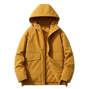 Men's Winter Puffer <b>Jacket</b> Custom Logo Hooded Zipper Loose Fit Warm Woven Bubble Coat Casual Outdoor Utility Quilted <b>Jacket</b> - Product Image 5