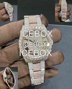 Montre VVS1 Moissanite Iced-Out avec boîtier en acier inoxydable, cadran en verre, bracelet à fermoir, bicolore, style Hip Hop, résistante à l'eau 10 bars - Product Image 3