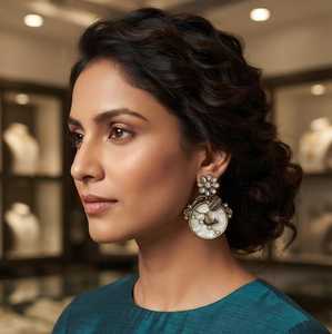 Pendientes de Moda Tradicionales Étnicos de Alta Calidad, Chapados en Oro, Aleación de Zinc, Zirconia, Imitación de Perla, Kundan, Jhumka, Maang Tikka - Product Image 1