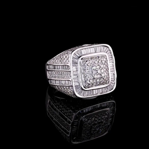 Iced Out Square Moissanite Diamond <b>Ring</b> 925 Sterling <b>Silver</b> Baguette VVS Hip Hop <b>Statement</b> <b>Ring</b> Luxury Jewelry - Product Image 2