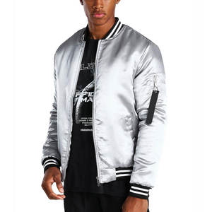 Chaqueta Bomber Varsity de Satén con Cuello Tejido Estilo Béisbol, Moda Urbana al por Mayor, Corte y Confección de Alta Calidad a Precio Económico - Product Image 1