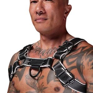 <b>Mens</b> Hardline Bulldog Leather <b>Harness</b> White Adjustable Chest Fit Premium Leather Club Wear - Product Image 4