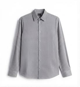 Chemise décontractée rayée pour homme, manches longues, col rabattu, 100% coton popeline, respirante, idéale pour l'été - Product Image 3