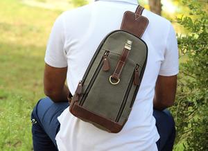 Sac bandoulière unisexe en cuir et toile, sac de poitrine, sac de voyage décontracté, sac de randonnée, mode, imperméable, fermeture éclair, vente en gros LCSB-0031 - Product Image 6