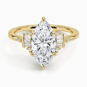 Anillo de Compromiso con Diamante de Corte Marquesa de 2.50 Quilates, Claridad VVS2, Color F, Oro Amarillo de 14K, Certificado IGI, Diamante Baguette Blanco CVD - Product Image 1
