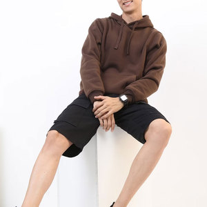 Sweat-shirt à capuche marron de qualité supérieure pour homme, coupe classique, tricoté, 100% coton biologique, écologique, avec poche, décontracté, pour l'été - Product Image 3