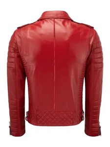 Chaqueta de cuero acolchada roja para hombre estilo motero - Product Image 2