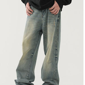 Jeans cargo en denim taille haute coupe classique de haute qualité pour hommes - 100 % coton, style streetwear et vintage délavé à l'acide - Product Image 3