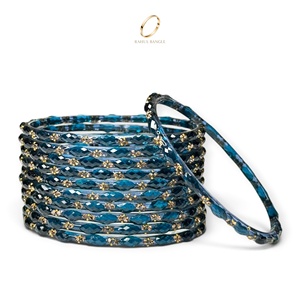 Ensemble de bracelets cachemiri en verre cristal goutte d'eau bleu foncé plaqué or, avec accents en zircon, pour femmes, tendance mode, pour fêtes et mariages - Product Image 5