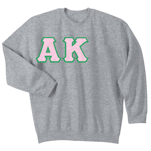 Sorority Alpha <b>Pink</b> Crew Neck Green Greek Letter Embroidery Embossed100%Cotton Fleece Ribbed Cuff <b>Collage</b> Women's Sweatshirt - Product Image 4