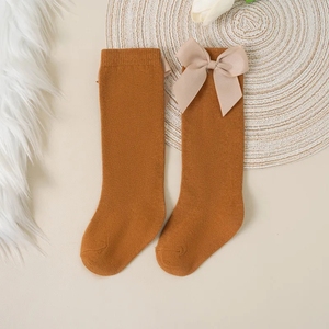 Chaussettes noires hautes jusqu'aux genoux avec nœud pour enfants, en coton respirant, décontractées, pour l'automne - Product Image 2