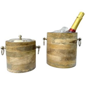 Seau à glace en bois créatif avec doublure à double paroi en acier inoxydable, couvercle et poignées métalliques pour bar à domicile - Product Image 2