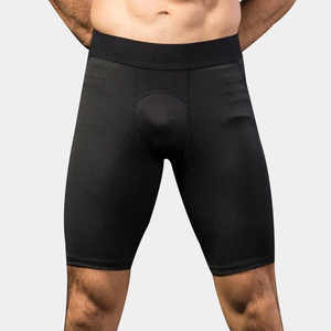 Short de compression noir pour homme, taille mi-haute, en Spandex et Nylon, séchage rapide, tricoté, taille élastique, couleur unie, pour l'entraînement - Product Image 1