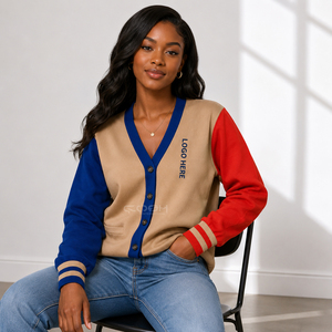 Cosh International <b>Acrylic</b> Knitted Sisterhood Sorority Navy Blue Brown Red Stylish Warm Winter Cardigan Stylish Sweater - Product Image 3