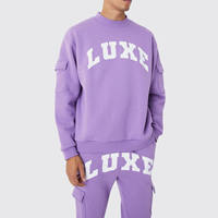Erkek Büyük Beden Kışlık Mor Düz Hafif Polar Kapüşonlu Sweatshirt ve Kargo Eşofman Altı İki Parçalı Günlük Sokak Giyim Seti