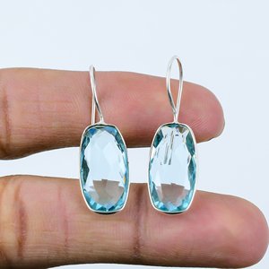 Boucles d'oreilles pendantes en topaze bleue suisse, forme coussin, bijoux fantaisie en gros - Product Image 2