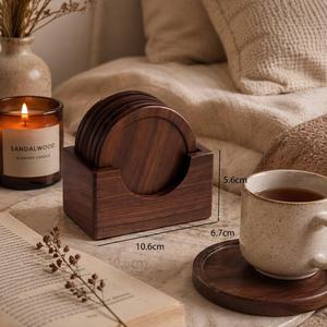 Customized Round Wooden Cup Coasters Set with Holder Eco-Friendly Classic Design <b>Table</b> Decor for Tea/Coffee <b>Tables</b> - Product Image 6