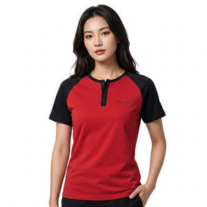 Men's Red Black <b>Raglan</b> Sleeve T-Shirt Embroidered Logo Slim Fit Casual Knitted Short Sleeve <b>Top</b> - Product Image 3
