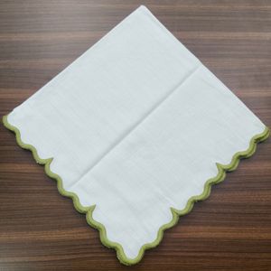Sage Green Premium Handmade <b>Square</b> 100% Linen Scalloped Border Disposable Antibacterial Breathable Dining Napkin for Banquet - Product Image 3