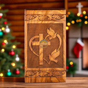 Urne funéraire religieuse chrétienne en bois naturel, artisanale, marron, motif vague, pour cendres funéraires, par AYAANS - Product Image 5