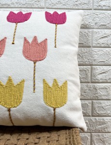Embroidered Tulip Cotton Linen Square <b>Cushion</b> Cover Nordic Floral Throw Pillow Case for Home Decor - Product Image 3