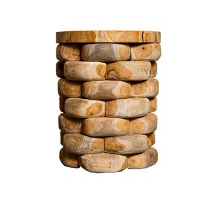 ARTERRA Premium Teak Pebble Stacking <b>Stool</b> Rustic Handcrafted Masterpiece Natural Texture Sturdy Craftsmanship Hotel Apartment - Product Image 2