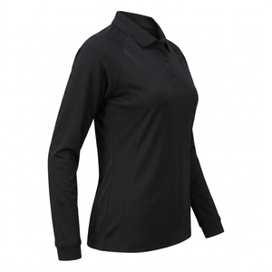 <b>Women's</b> <b>Long</b> <b>Sleeve</b> Solid Black <b>Polo</b> <b>Shirt</b> Casual Knitted 100% Polyester Full <b>Sleeve</b> Regular Length <b>Polo</b> <b>Shirts</b> for <b>women</b> - Product Image 4