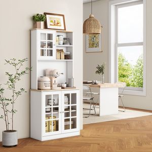 Mobile dispensa da cucina autoportante da 72 pollici con ante in vetro e ripiani regolabili, credenza con piano d'appoggio per stoccaggio - Product Image 2