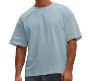 Camiseta de Algodón Azul Claro Extra Grande para Hombre, Manga Corta, Cuello Redondo, Informal, Color Sólido, Diseño Liso - Product Image 1