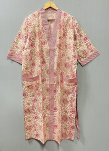 Kimono de Verano 100% Algodón, Cómodo y Relajante, para Dormir, Cuello en V, Largo, con Cierre de Cordón, Estampado Floral, Ropa Casual - Product Image 2