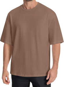 Camiseta de Punto Larga y Holgada para Hombre, 100% Algodón Ecológico, Transpirable, de Secado Rápido, Color Sólido, Manga Corta, Cuello Redondo - Product Image 3