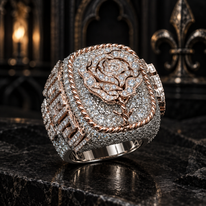 Bague Hip Hop personnalisée en argent sterling 925 avec fleur de rose en moissanite VVS, certifiée GRA, taille ronde, bijoux fins pour hommes - Product Image 1