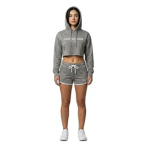Conjunto de Sudadera con Capucha y Pantalones Cortos para Mujer con Logotipo Personalizado, Sudadera Holgada, Pantalones Cortos Deportivos, Conjuntos de Sudaderas con Capucha 2026 - Product Image 1