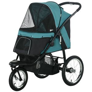 Passeggino per Animali Domestici a 3 Ruote con Tettuccio Regolabile per Cani Piccoli e Medi, con Cintura di Sicurezza e Cestino Portaoggetti, Verde Scuro - Product Image 1