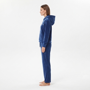Ensemble sweat à capuche et pantalon de jogging en velours bleu pour femme, coupe décontractée, longueur intégrale, couleur unie, taille à cordon, poches, tenue d'hiver - Product Image 4