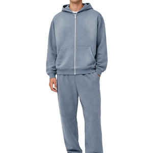 Precio al por mayor: Conjunto deportivo de invierno reversible de color liso con chaqueta con capucha y cordón y pantalón jogger para entrenamiento. - Product Image 1