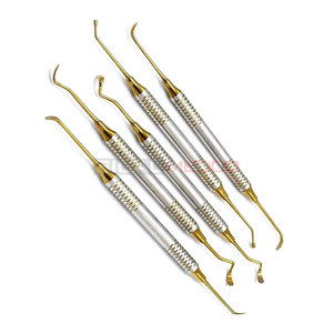 Kit chirurgical et de restauration dentaire manuel haut de gamme en acier inoxydable allemand plaqué or, 6 pièces, pour composites - Product Image 3