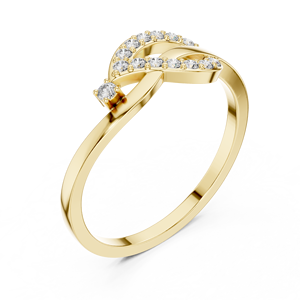 Yellow Gold Bypass Twist Ring with Round Lab Grown Diamond Accent, Modern Crossover Promise Ring for Women - Product Image 3