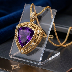 Wholesale 925 Sterling <b>Silver</b> 18K Gold Plated Blue Amethyst Necklace 16 Inch 10g 10mm Trillion Cut Trendy Jewelry Factory Price - Product Image 2