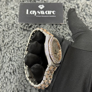 Montre de luxe classique en acier inoxydable avec aiguilles en moissanite VVS de haute qualité, verre saphir, style hip-hop glacé, double affichage pour affaires - Product Image 3