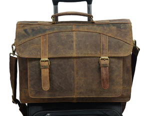 Sac messager en cuir véritable Crazy Horse imperméable, grand sac à bandoulière pour ordinateur portable, sac messager unisexe en cuir - Product Image 1