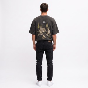 T-shirt pour homme 100% coton, coupe ample à épaules tombantes, personnalisé, effet délavé, respirant, style streetwear - Product Image 6