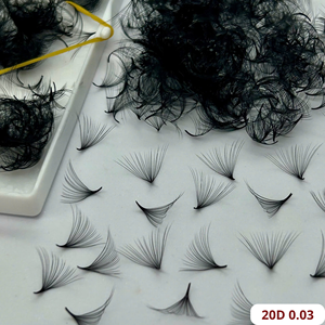 ขนตาปลอมแบบพัดสำเร็จรูป 20D 0.03 เมกะวอลลุ่ม ทำจากเส้นใยสังเคราะห์ สีดำด้าน ฐานเรียวบาง สำหรับต่อขนตา ขายส่ง รับผลิตแบรนด์ส่วนตัว - Product Image 2