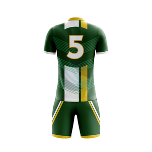 Maillot de football personnalisé sublimé vert jaune blanc à imprimé géométrique, anti-humidité, 100 % polyester, unisexe, manches courtes - Product Image 2