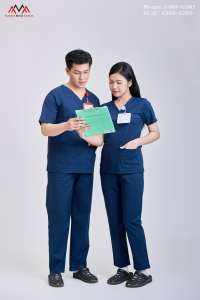 ชุดสครับสีขาว ผ้าคอตตอนเวียดนาม OEM 52% โพลีเอสเตอร์ 45% สแปนเด็กซ์ 3% ผ้า WFX CVC ตรวจจับรอยขาดด้วยระบบ FMF สำหรับบุรุษและสตรี ใช้ในงานแพทย์ - Product Image 4