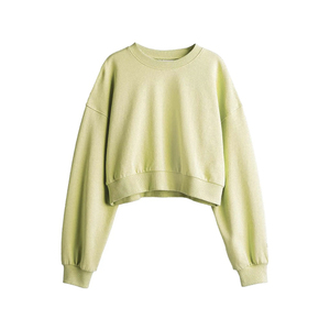 Sweat-shirt court tendance pour femme en polaire d'hiver, respirant, en coton, col rond, manches longues, imprimé graphique - Product Image 1