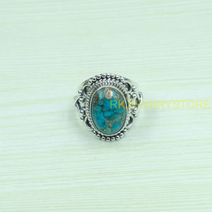 Anillo de Plata de Ley 925 con Turquesa Azul Cobre de Alta Calidad, Diseño Hecho a Mano, Anillo de Promesa, Anillo Boho, Regalo de Joyería - Product Image 2