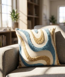Premium Hand-Tufted Decorative <b>Cushion</b> <b>Cover</b> with Dynamic Abstract Color-Blocked Pattern - Product Image 1