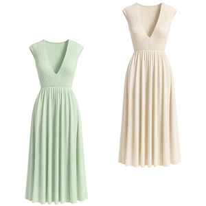 Robe midi côtelée à col rond et manches courtes pour femme, coupe droite, style décontracté, vente en gros OEM - Product Image 1